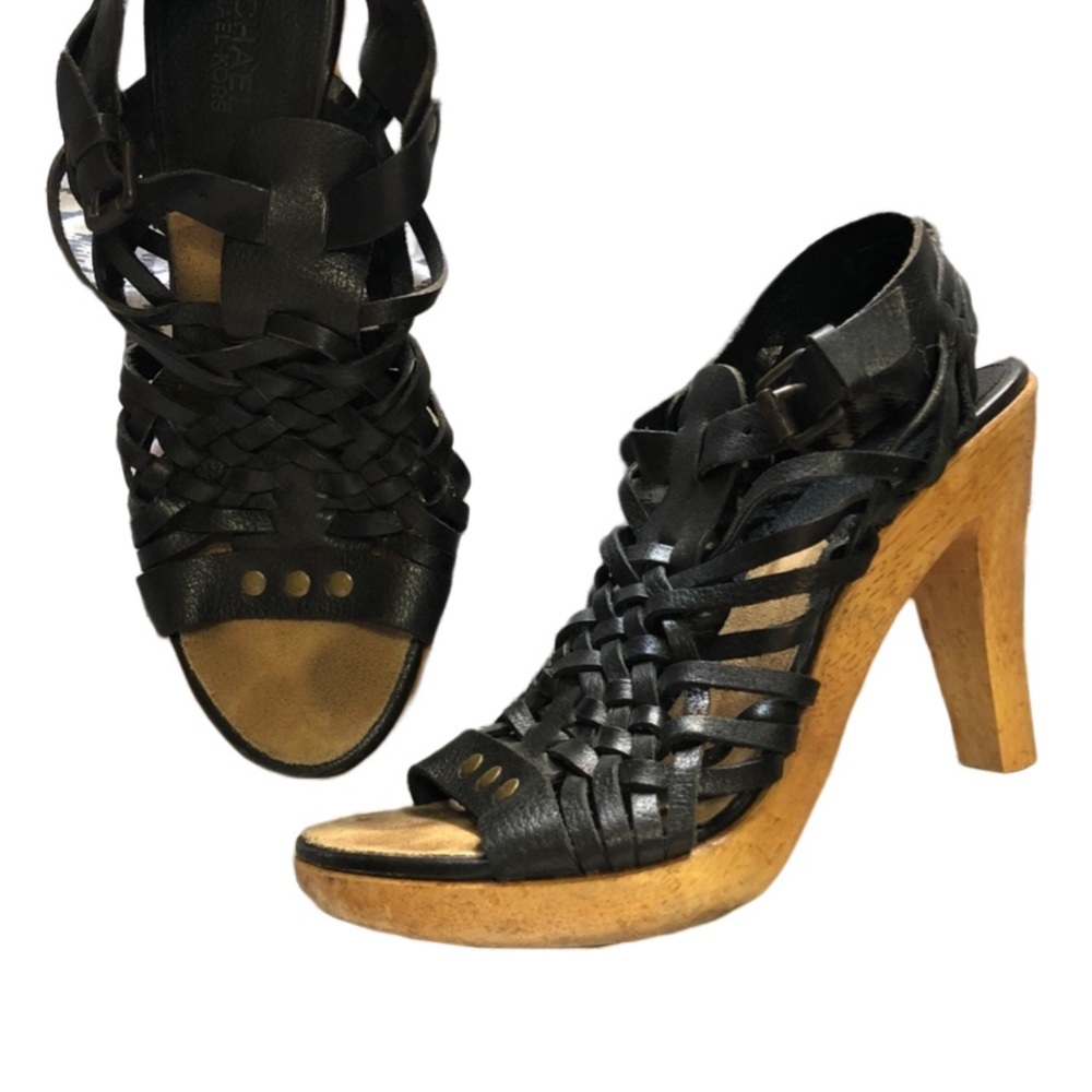 MICHAEL KORS Black Leather Hirachi Style Platform Heels size 8.5